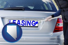 nevada map icon and silver car with LEASING painted in blue