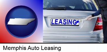 silver car with LEASING painted in blue in Memphis, TN